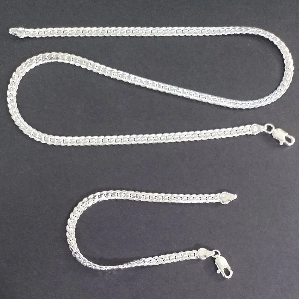 925 Sterling Silver Necklace Bracelet Set Cuban Snake Chain Christmas Gift NEW!!